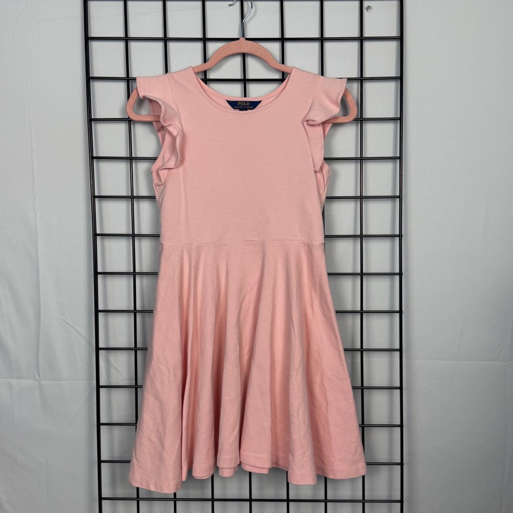 Polo Ralph Lauren Flutter Sleeve Dress Girls Large (12/14) Pink Pullover Casual